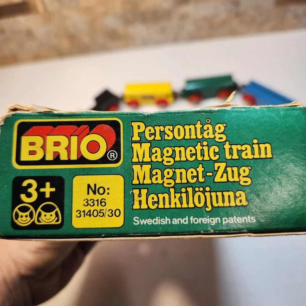 Vintage BRIO Wooden Magnetic Passenger Train Set 3316 Made in Sweden 4 Pieces